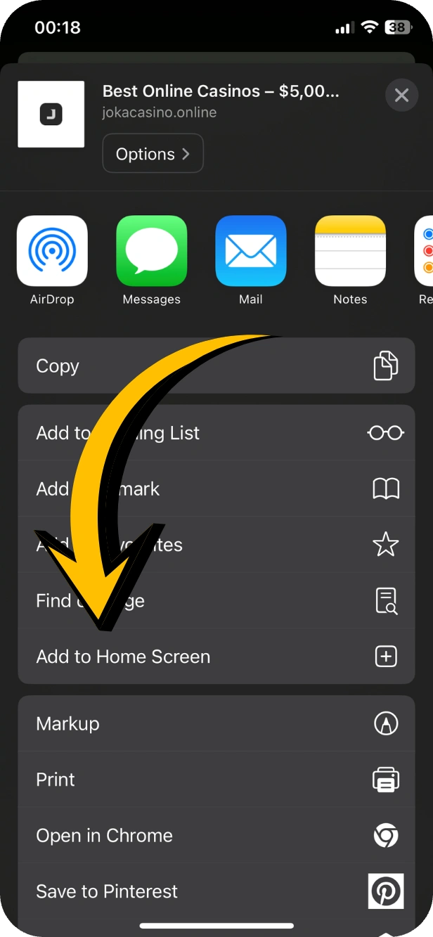Select Add to Home Screen - JokaRoom Casino