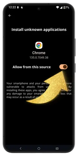 Authorize unknown sources to install Joka room casino mobile application on Android