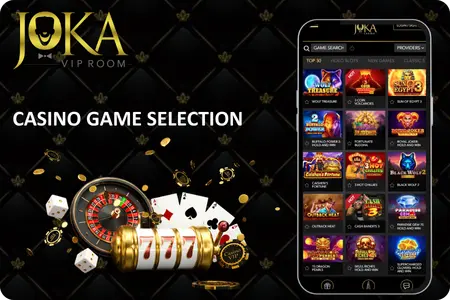 Jokaviproom casino game selection showing slots, live tables, and VIP-only games