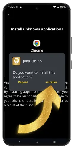 Installer applications screen during Joka Casino mobile setup
