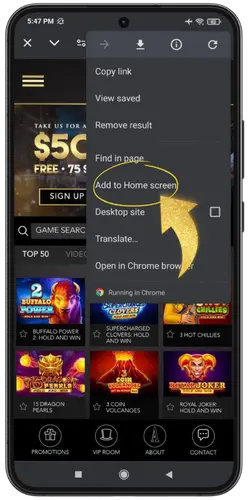 Jokaroom mobile tap “Add to Home Screen” option on mobile device